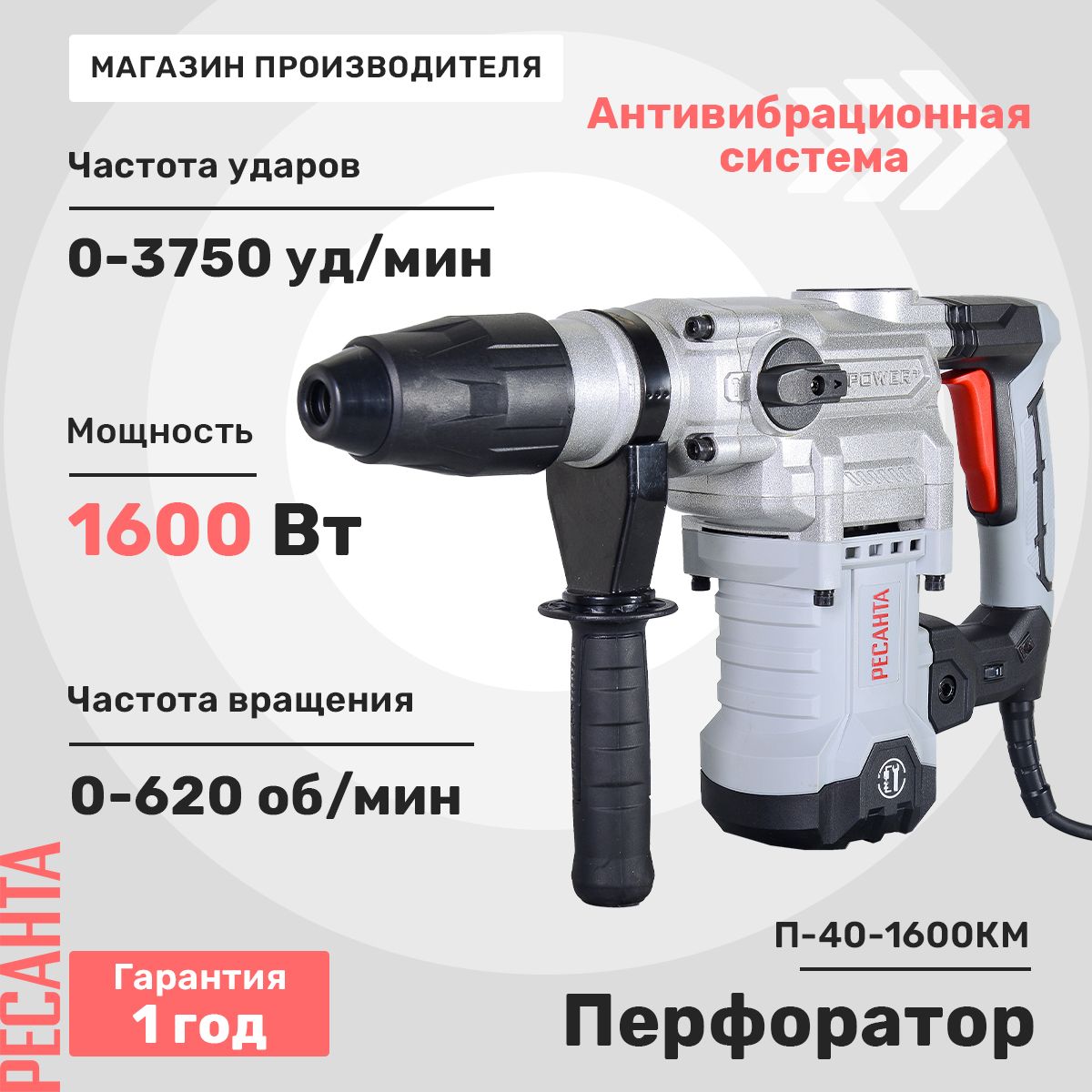 Перфоратор П-40-1600КМ SDS-Max Ресанта