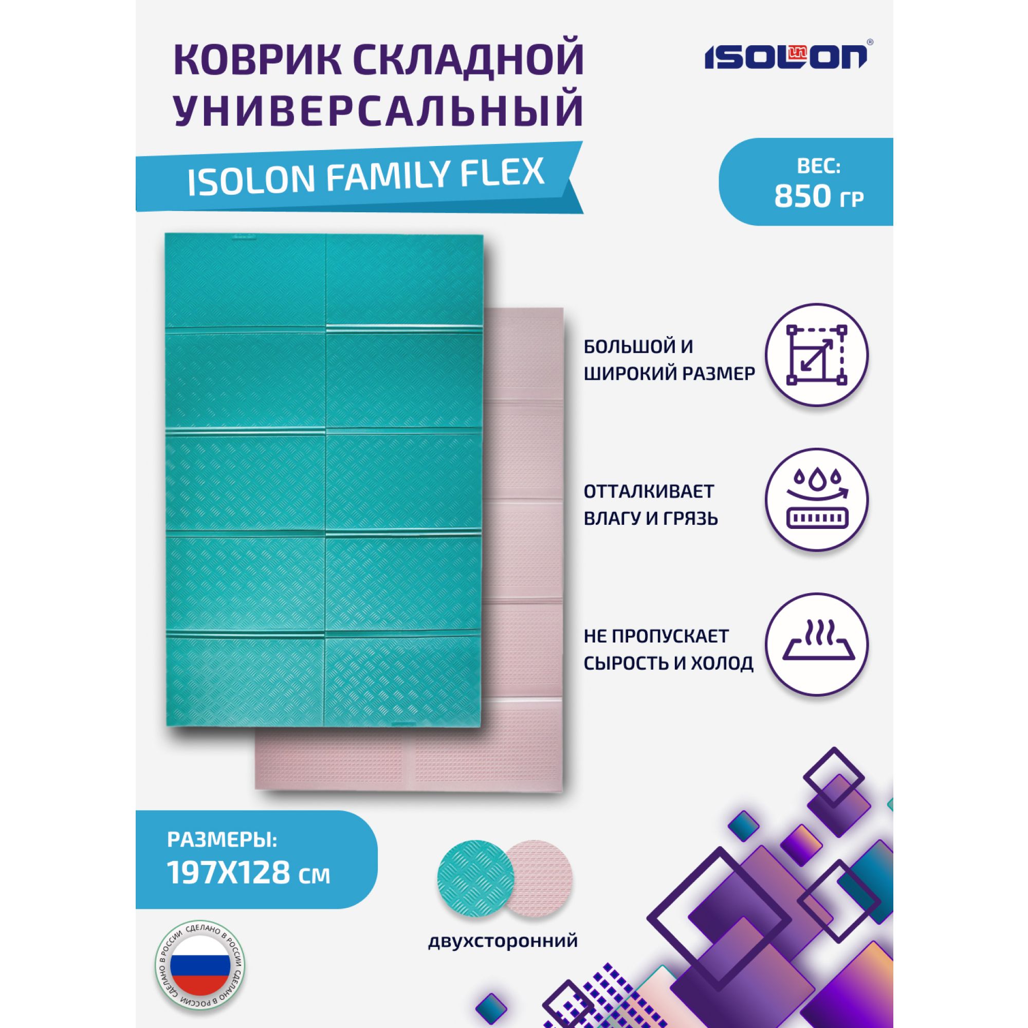 Коврик туристический складной широкий ISOLON Family Flex 197х128х0,8 см,  бирюзовый/лавандовый (не промокает, для кемпинга, дно в палатку) - купить с  доставкой по выгодным ценам в интернет-магазине OZON (1019225199)