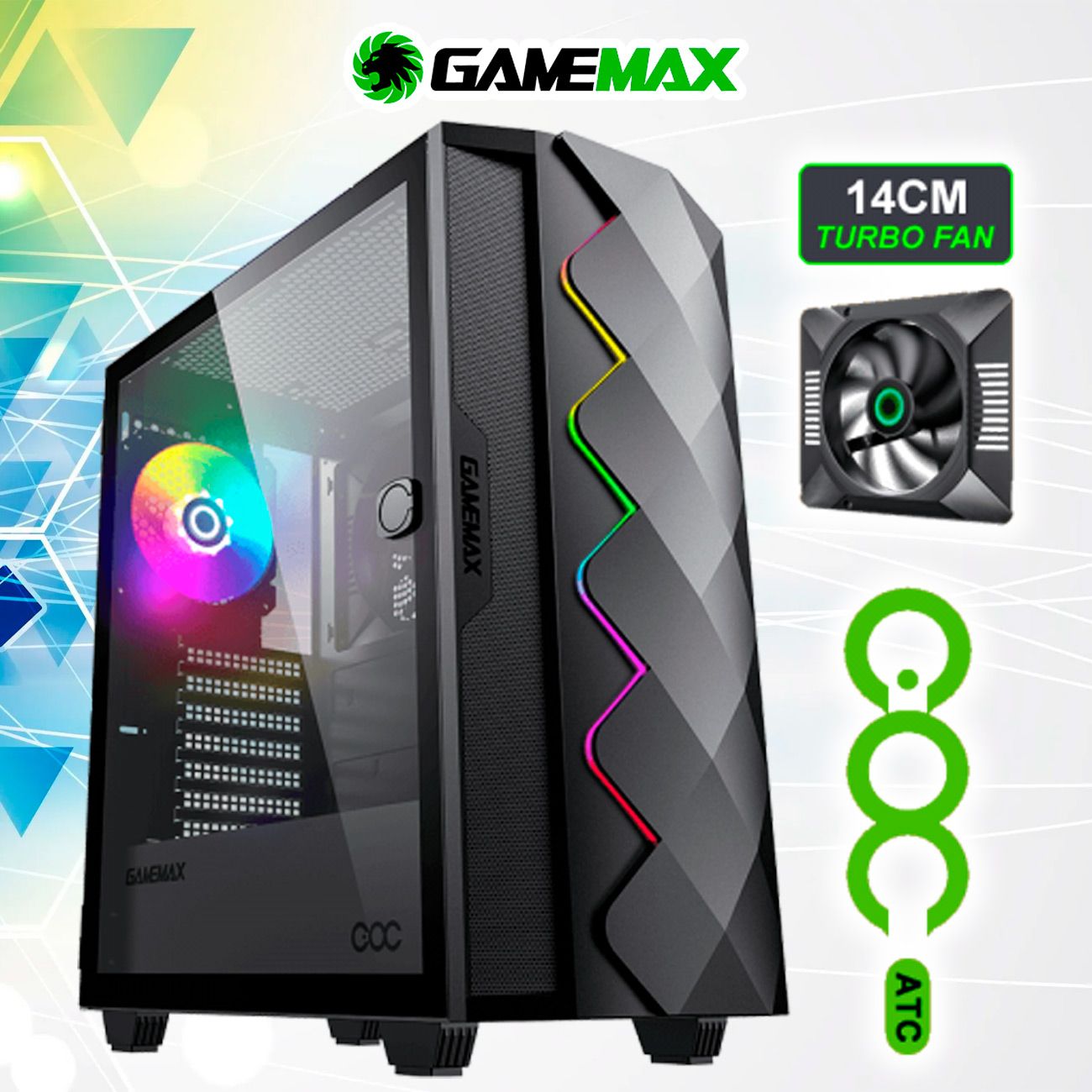 Корпус GameMax Diamond COC (Черный, Midi-Tower E-ATX, ATX, Micro-ATX, Mini-ITX CPU 170мм VGA 340мм USB3.0,Закаленое стекло,1*120+1*120мм MB turbo fan, без БП)