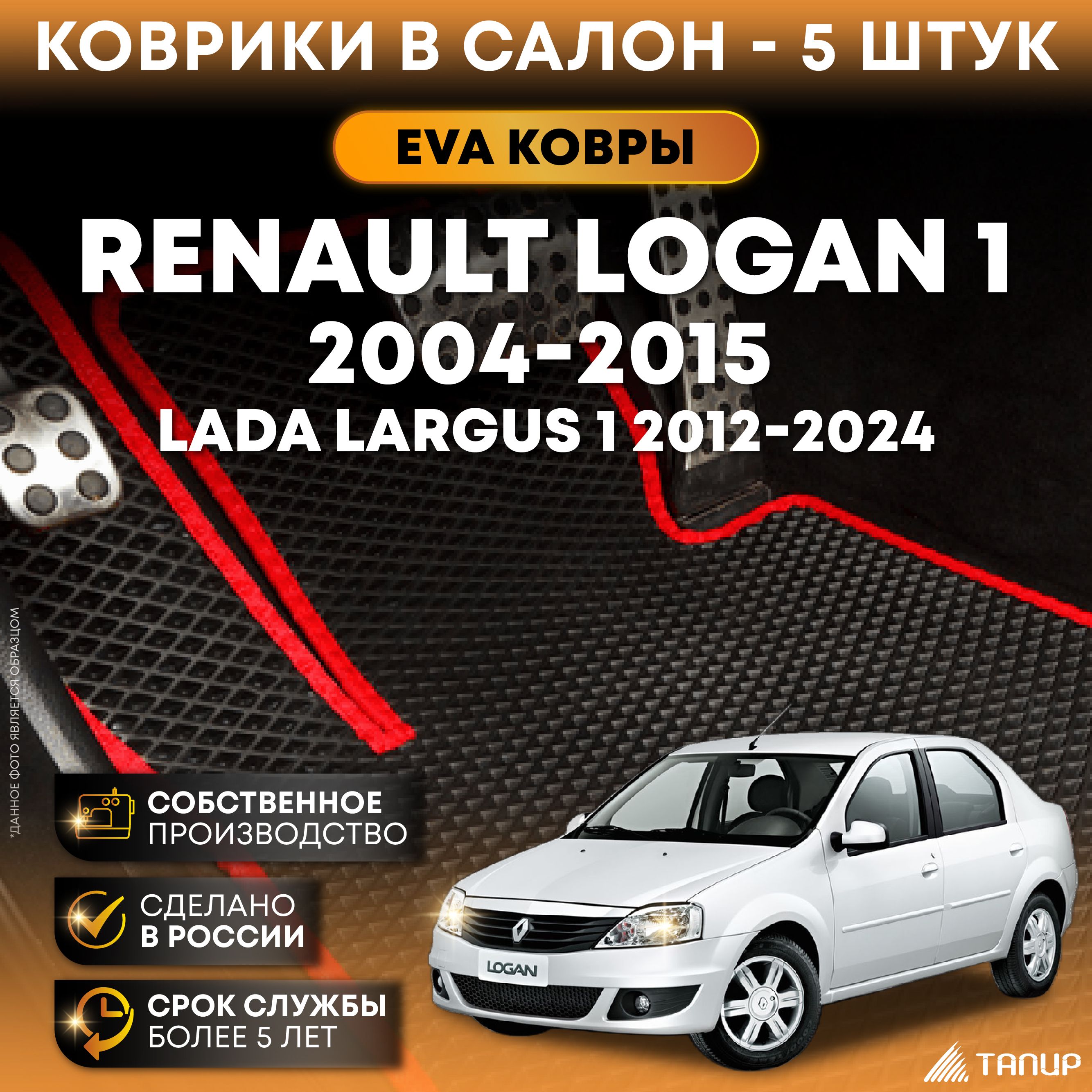 Коврики в салон автомобиля Тапир Renault Logan I (2004-2014), цвет черный,  красный - купить по выгодной цене в интернет-магазине OZON (314127693)