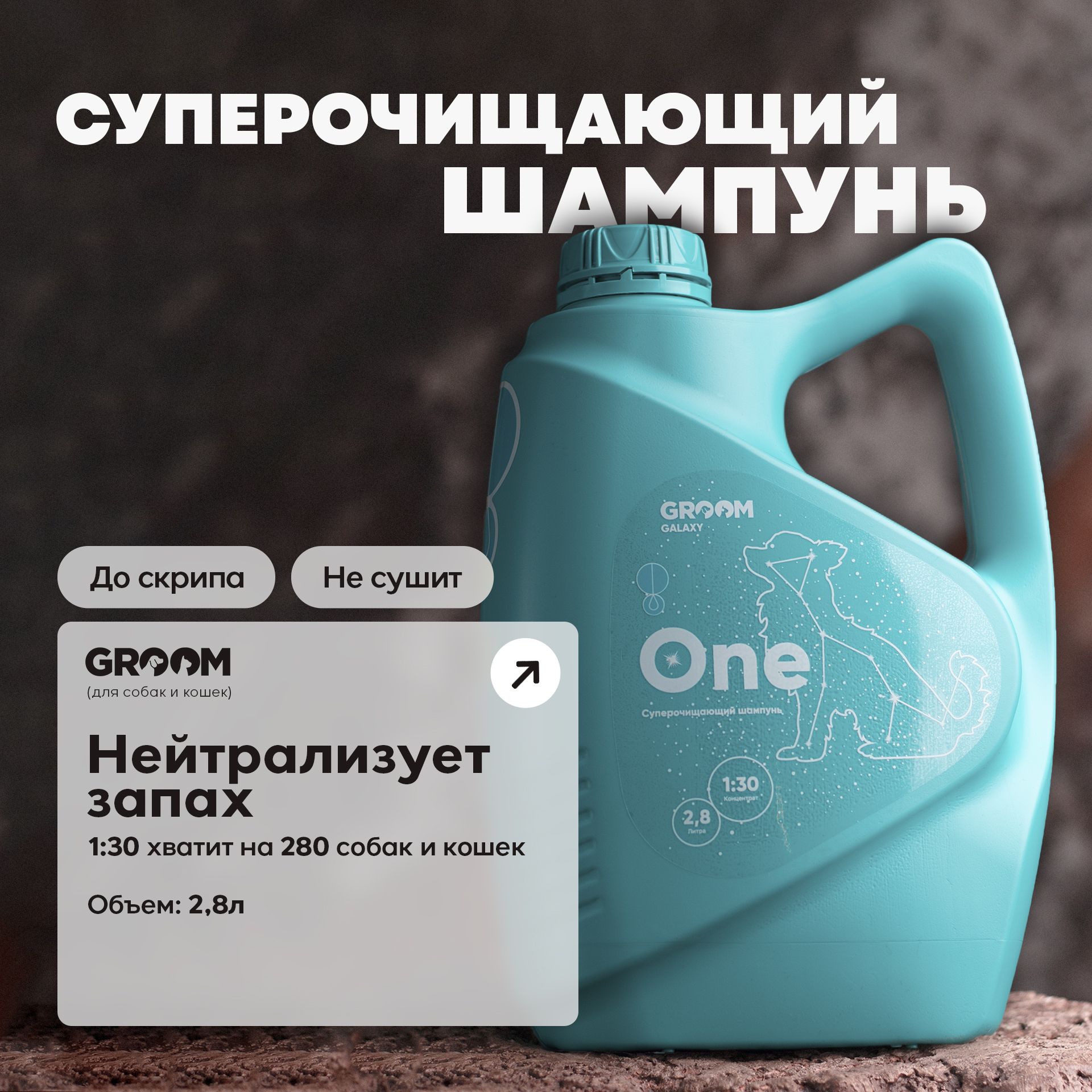 Суперочищающий шампунь One для животных GROOM 2.8 л