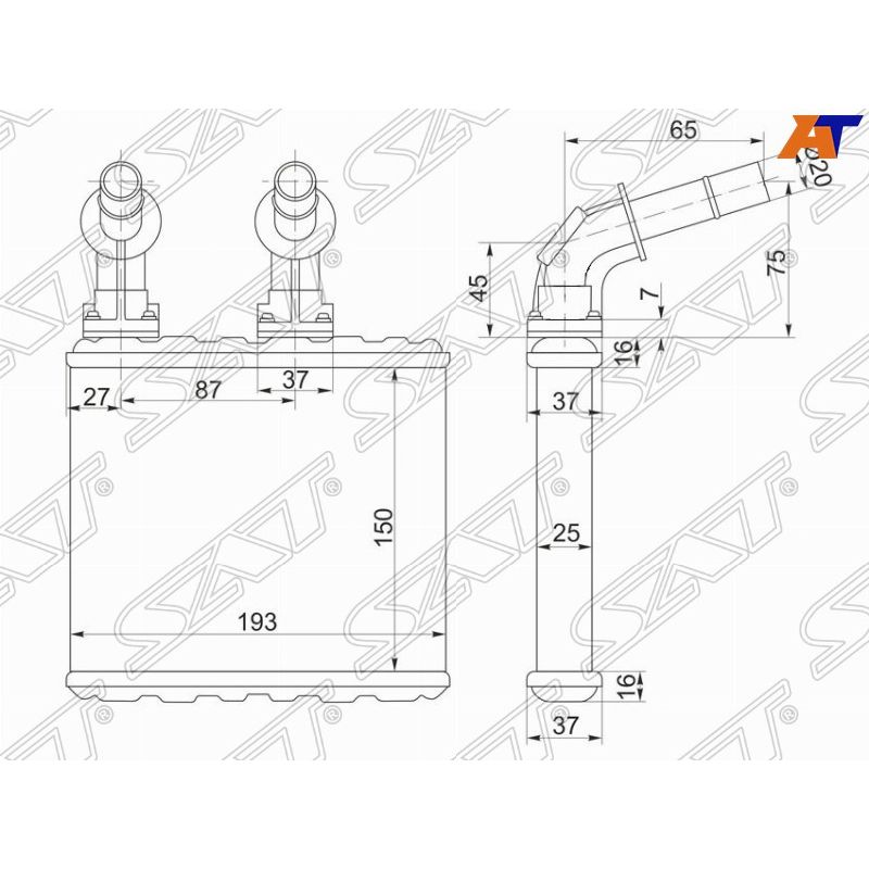 Радиатор отопителя для Ниссан Примера P11 1995-2000, Nissan Primera P11 радиатор отопителя SAT ST-DT07-395-0, oem 271401N710