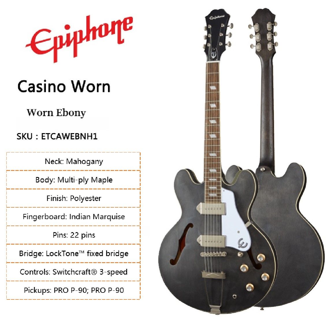 Электрогитара EPIPHONE Joe Pass Emperor II Pro (Gibson Авторизованный)Casino Worn F-hole Jazz(Gibson Авторизованный)_Natural 6-струнная