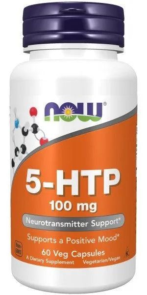 NOW, 5-HTP 100 MG, седативное (успокаивающее), гидрокситриптофан - 60 капсул