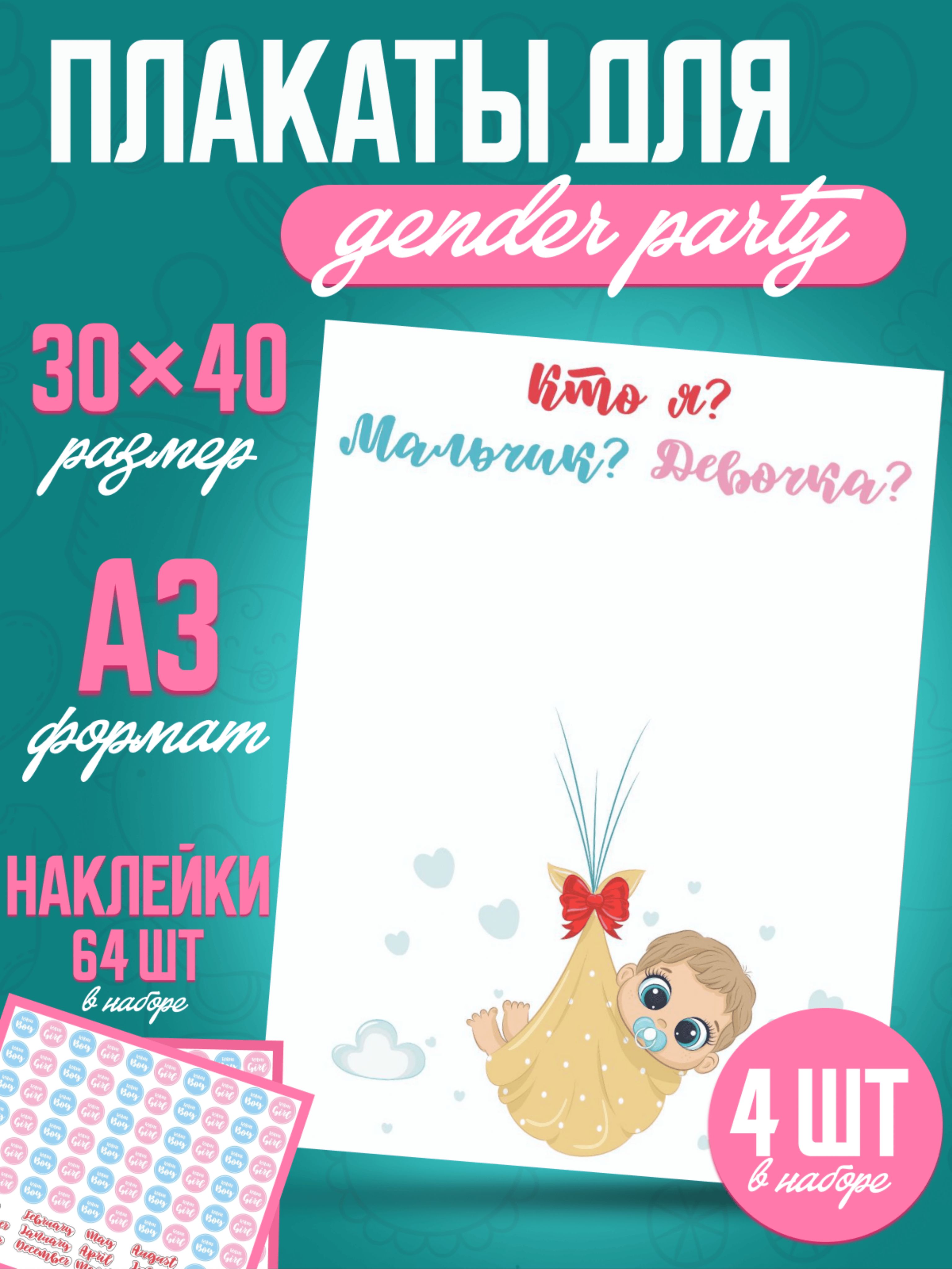 Гендер пати голосование набор плакатов с наклейками YVETTA Gender Party