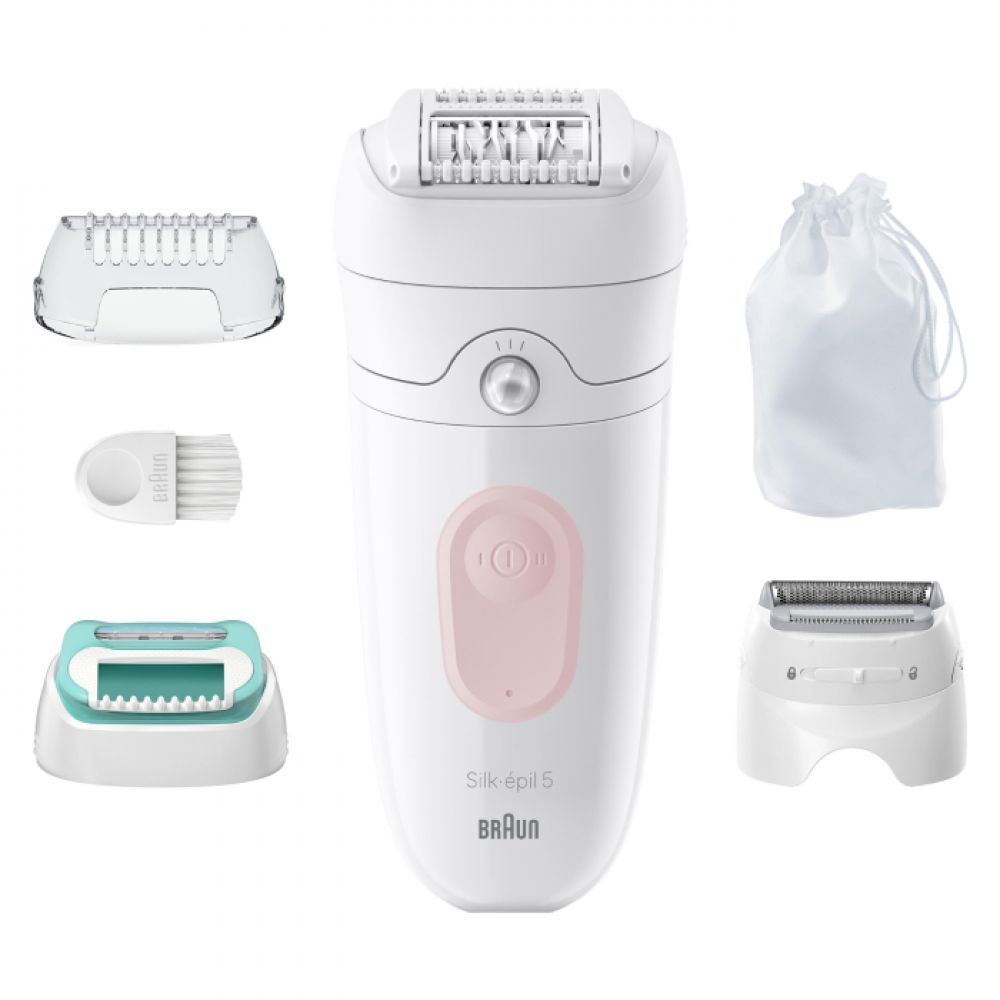 Женский эпилятор Braun Silk-epil 5 5-050 с 2 режимами скорости, подсветкой, массирующими роликами, с 3 насадками, белый/розовый купить на OZON по низкой цене (1615082313)