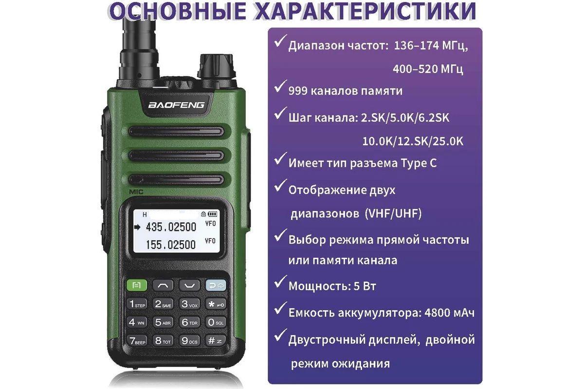 Рация Baofeng UV-13 Pro зеленая водонепроницаемая ( IP54)