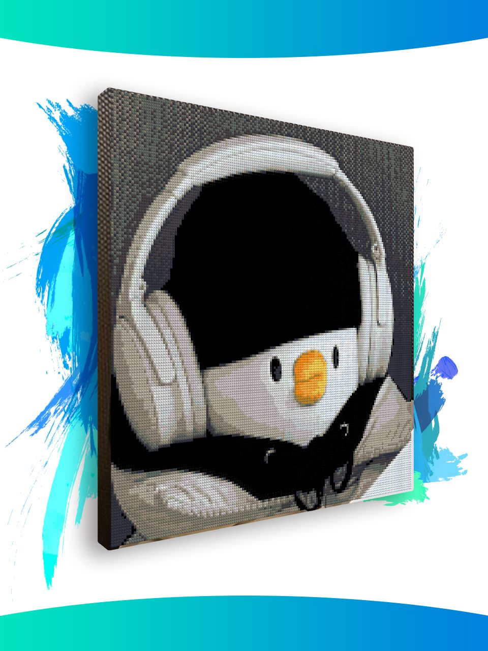 Алмазная мозаика на подрамнике - вышивка Уточка в наушниках 40 х 40 см