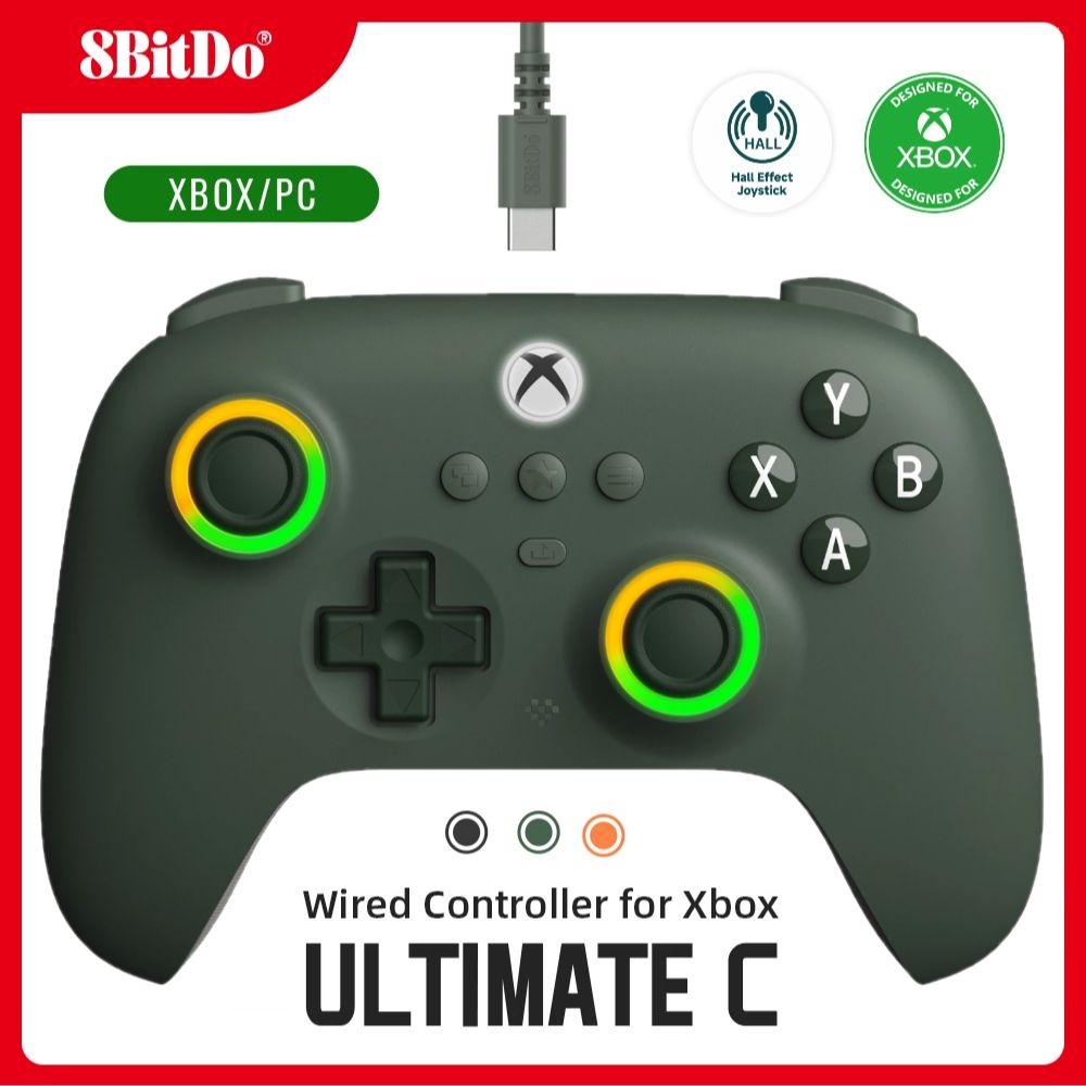 8bitdo-UltimateCпроводнойигровойконтроллердляXbox,RGBподсветкаFireRingиджойстикисэффектомхолла,Windows10/11