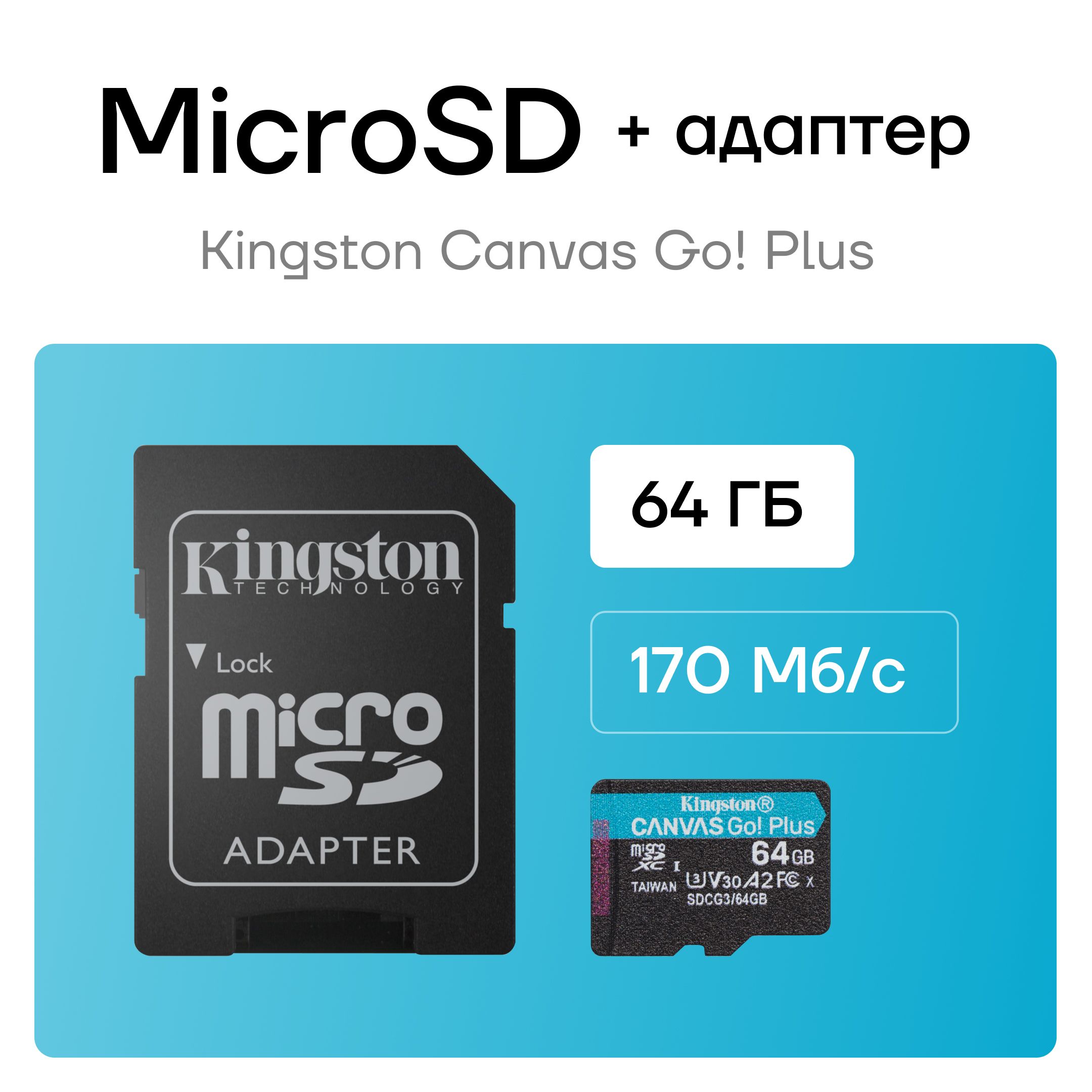 Карта памяти 2024 Kingston Canvas Go! Plus microSDXC 64 ГБ (SDCG3/64GB)