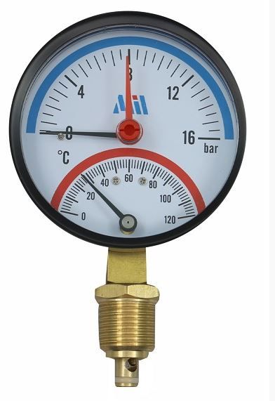 Термоманометр 80мм 1/2"- 6бар (0-120C) вертикальный "Millennium'
