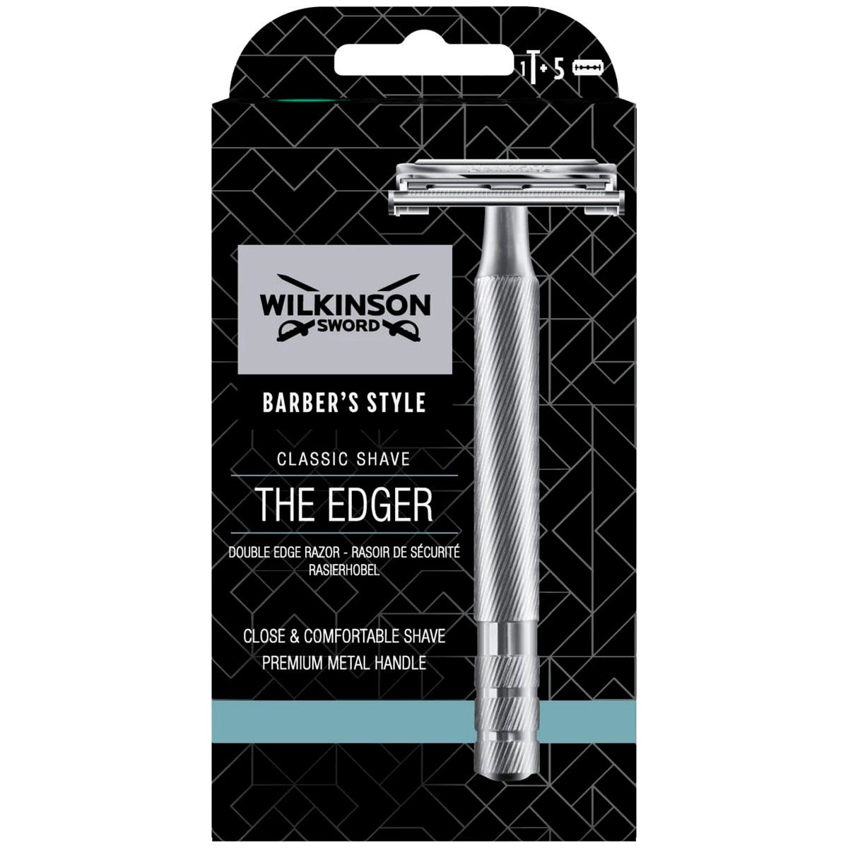 Wilkinson Sword Бритва PREMIUM Barber Style (1 станок, 5 лезвий), классическая Т-образная, механизм "бабочка", металлич.ручка