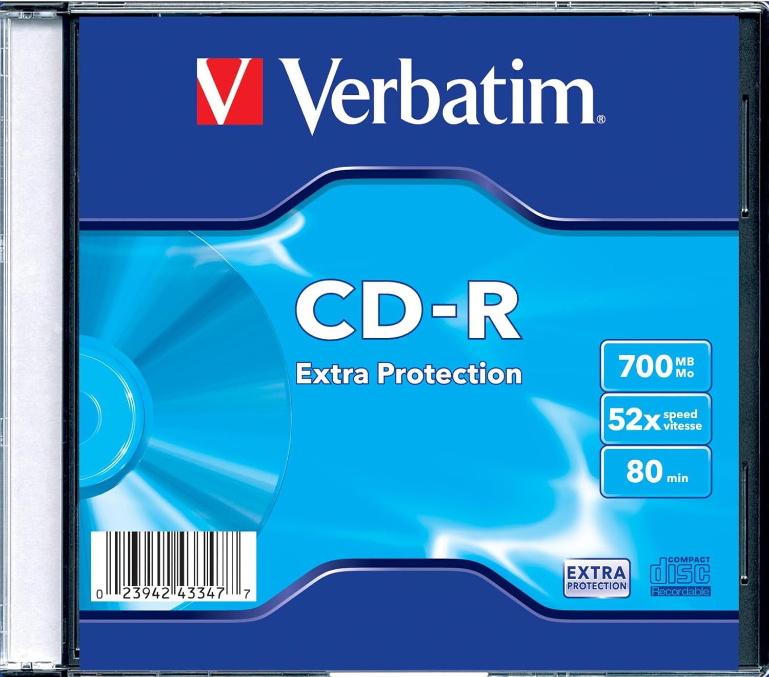 ДискCD-R700MbVerbatim(43347)52XEXTRAPROTECTION10штSlimCase