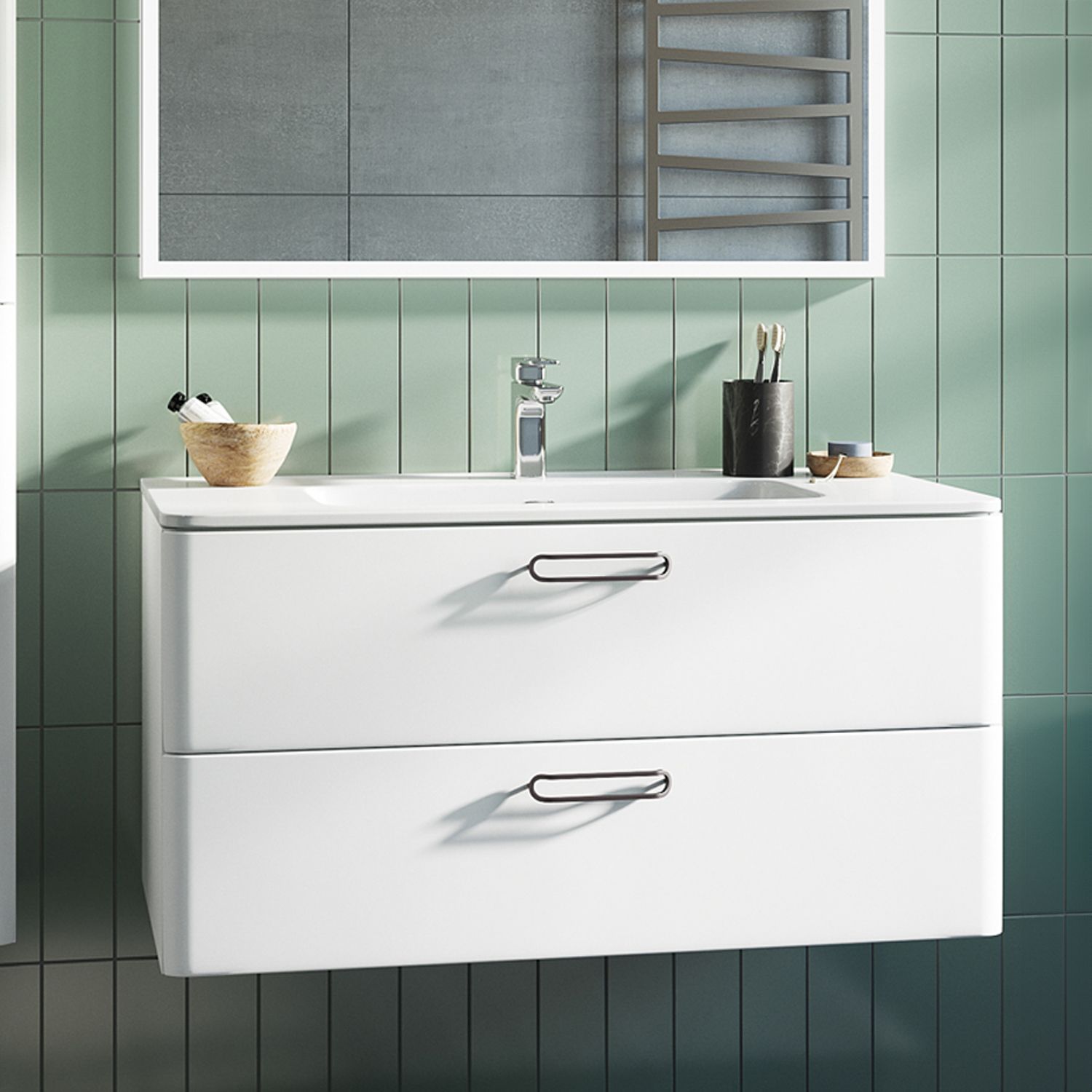 Фото товара на маркетплейсе ozon Тумба с раковиной подвесная, 100 см, IDDIS, белая, Brick, BRI10W1i95K