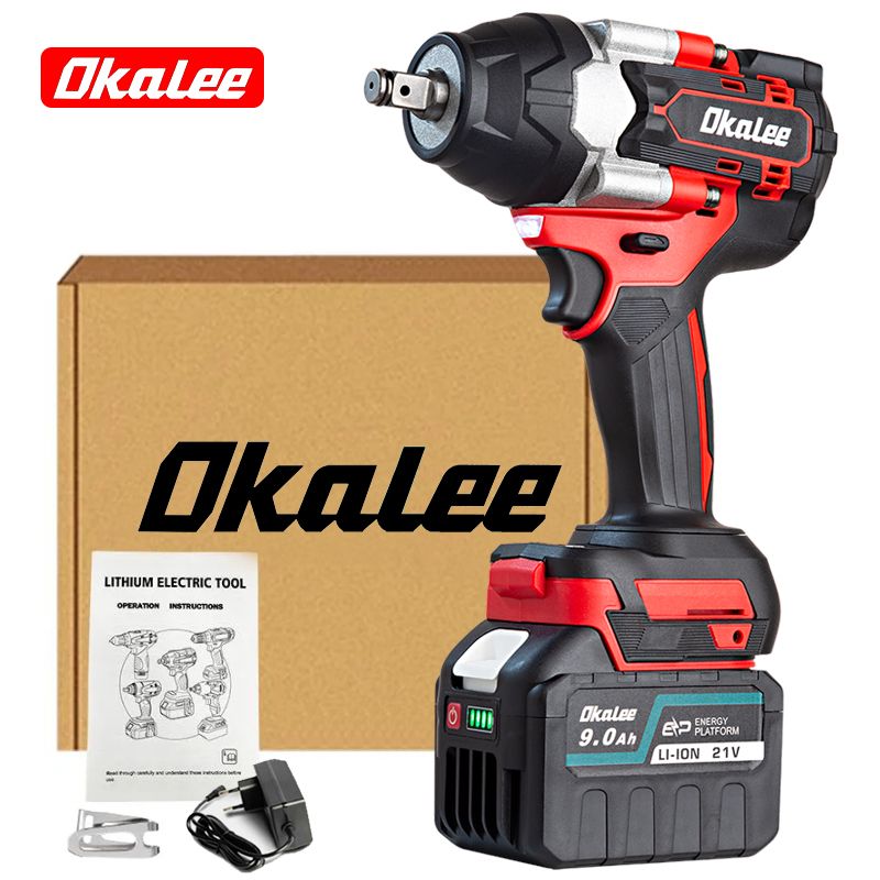 Okalee Tool 1800N.m Бесщеточный Электрический Ударный Гайковерт С Высоким Крутящим Моментом 1/2 Дюйма - 1 аккумулятор 9,0 Ач