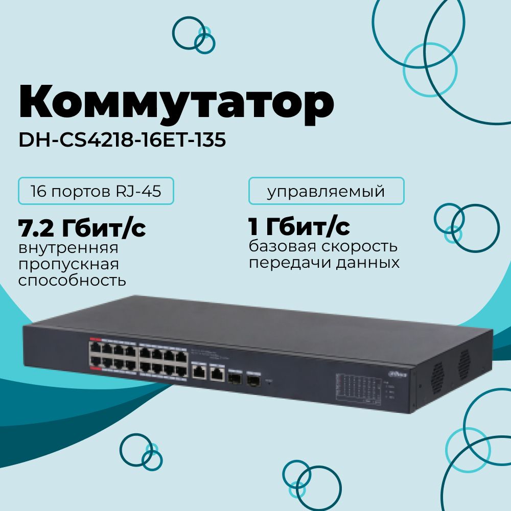 Коммутатор сетевой DAHUA 16-портовый DH-CS4218-16ET-135