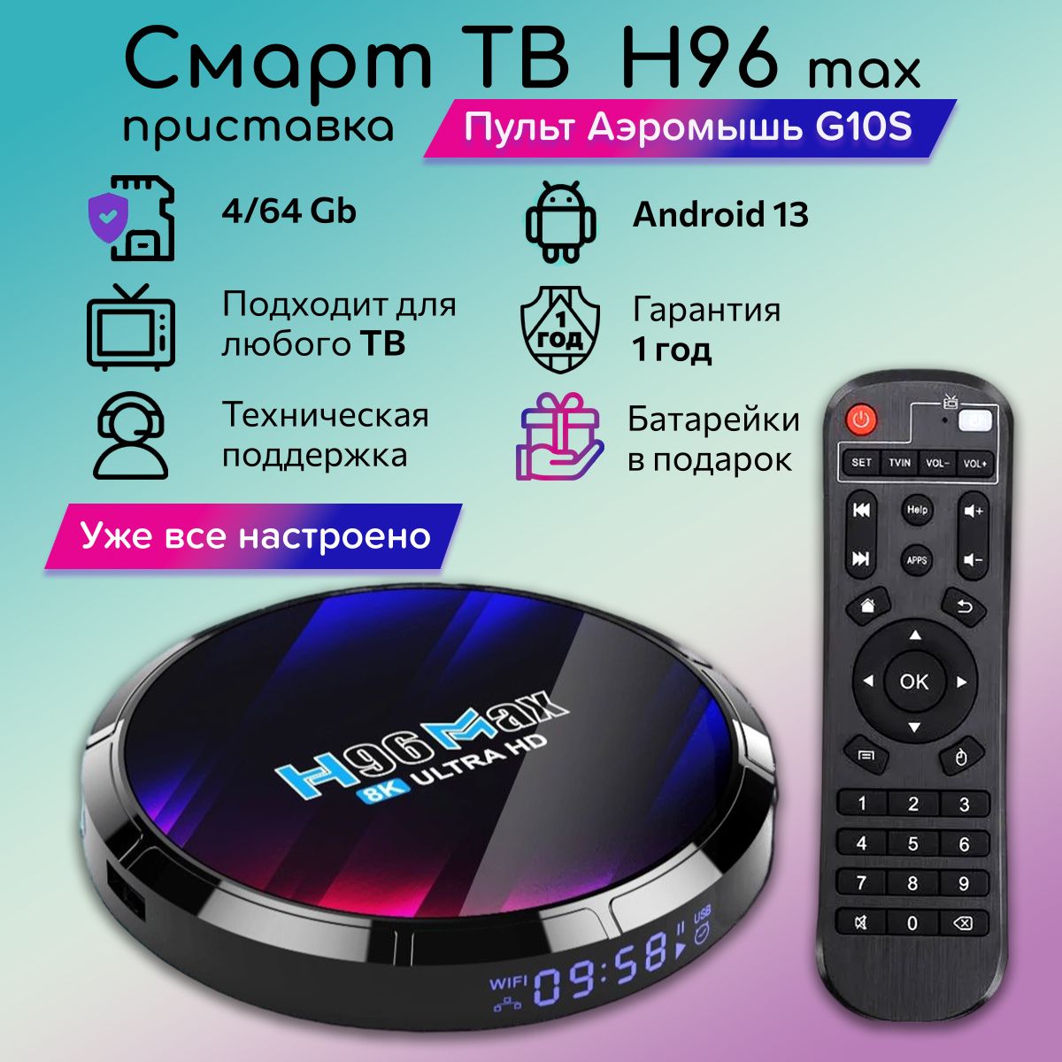 СмартТВприставкаH96Max4/64ГБ/твприставкаандроидULTRAHD8K