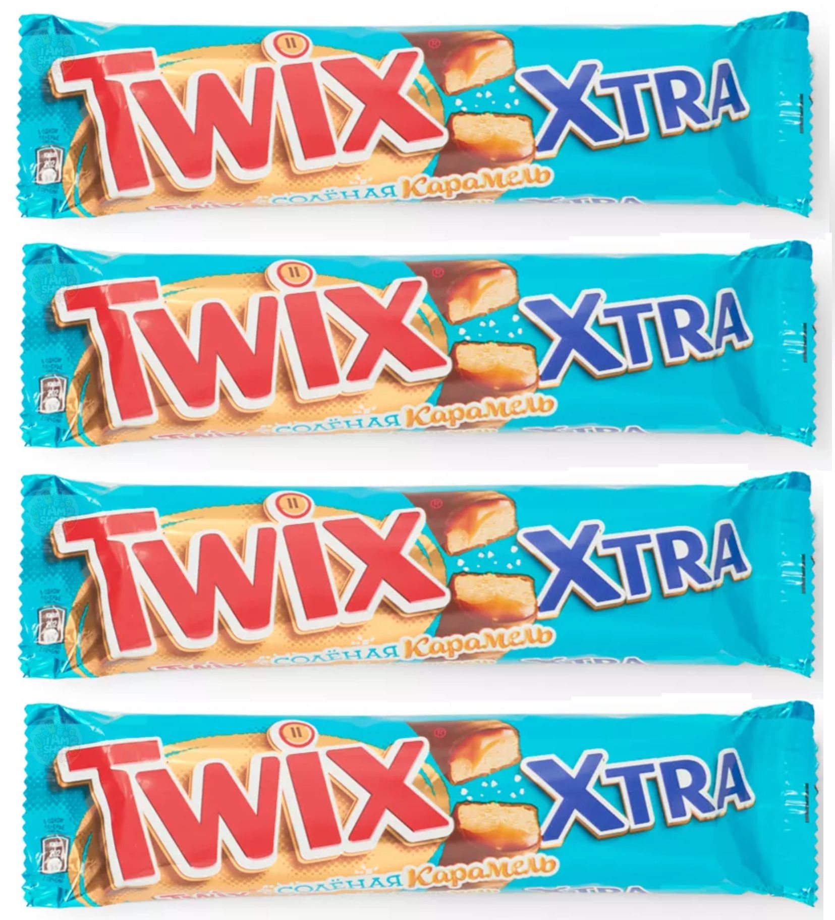 Батончик шоколадный Twix Extra соленая карамель 4 уп по 82 г, Россия