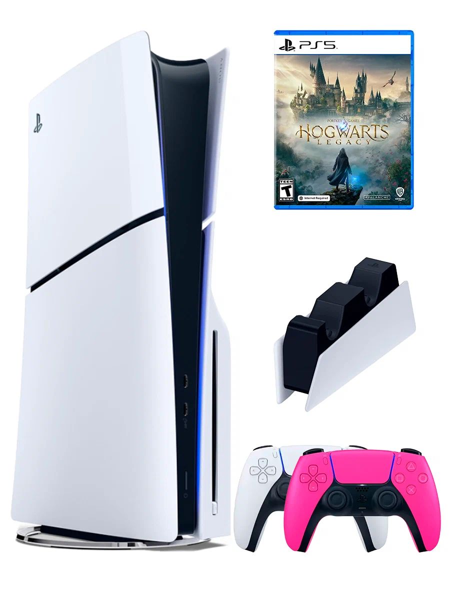 PS5 (ПС5) Игровая приставка Sony PlayStation 5 Slim +2-й геймпад(розовый)+зарядное+игра Hogwarts, 1000ГБ