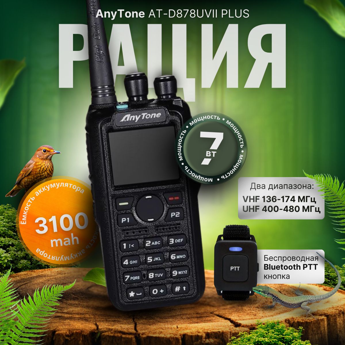 Аналогово-цифровая рация Anytone AT D878UVII PLUS с bluetooth GPS