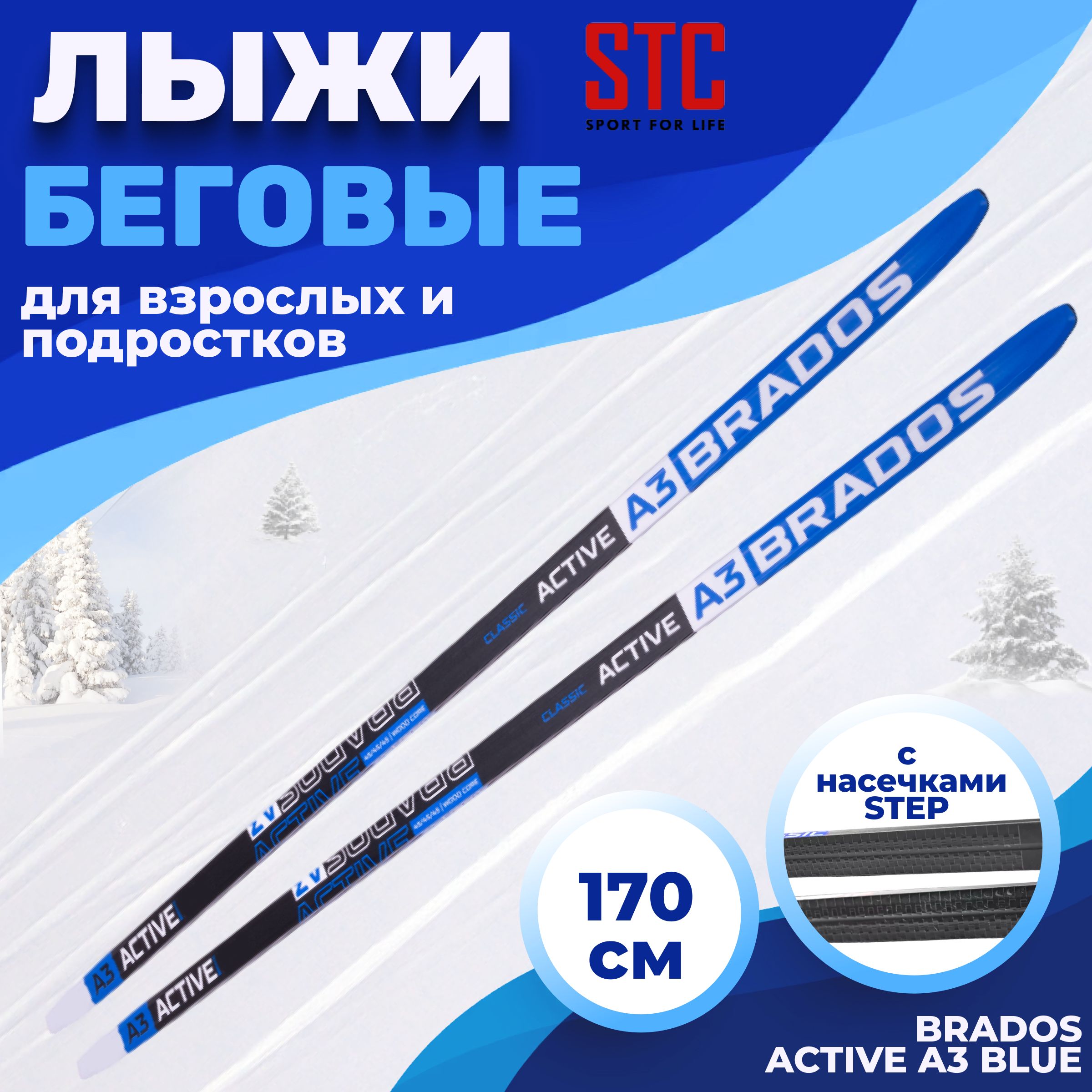 Лыжибеговыепластиковыедляклассическогохода170смСТЕПBradosAcтiveA3Blue