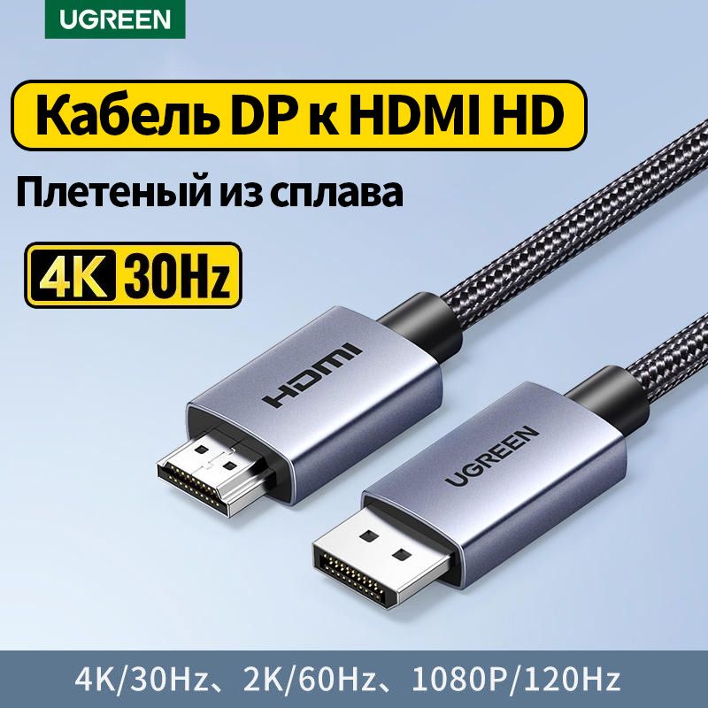 UgreenВидеокабельDisplayPort/HDMI,3м,черный