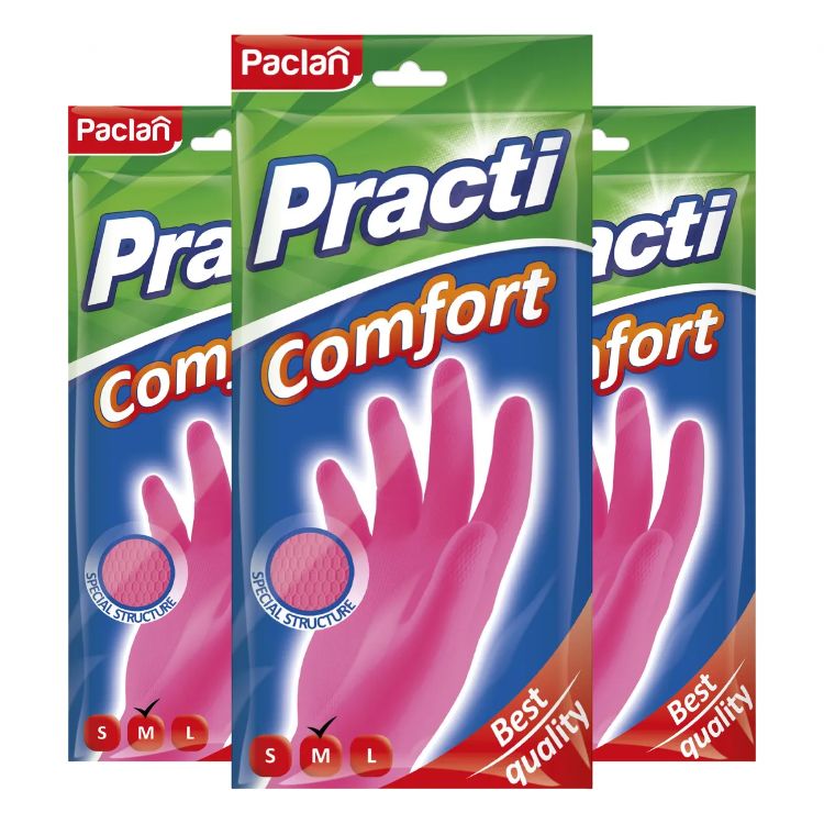 Paclan Перчатки хозяйственные Comfort размер M, 3 пары