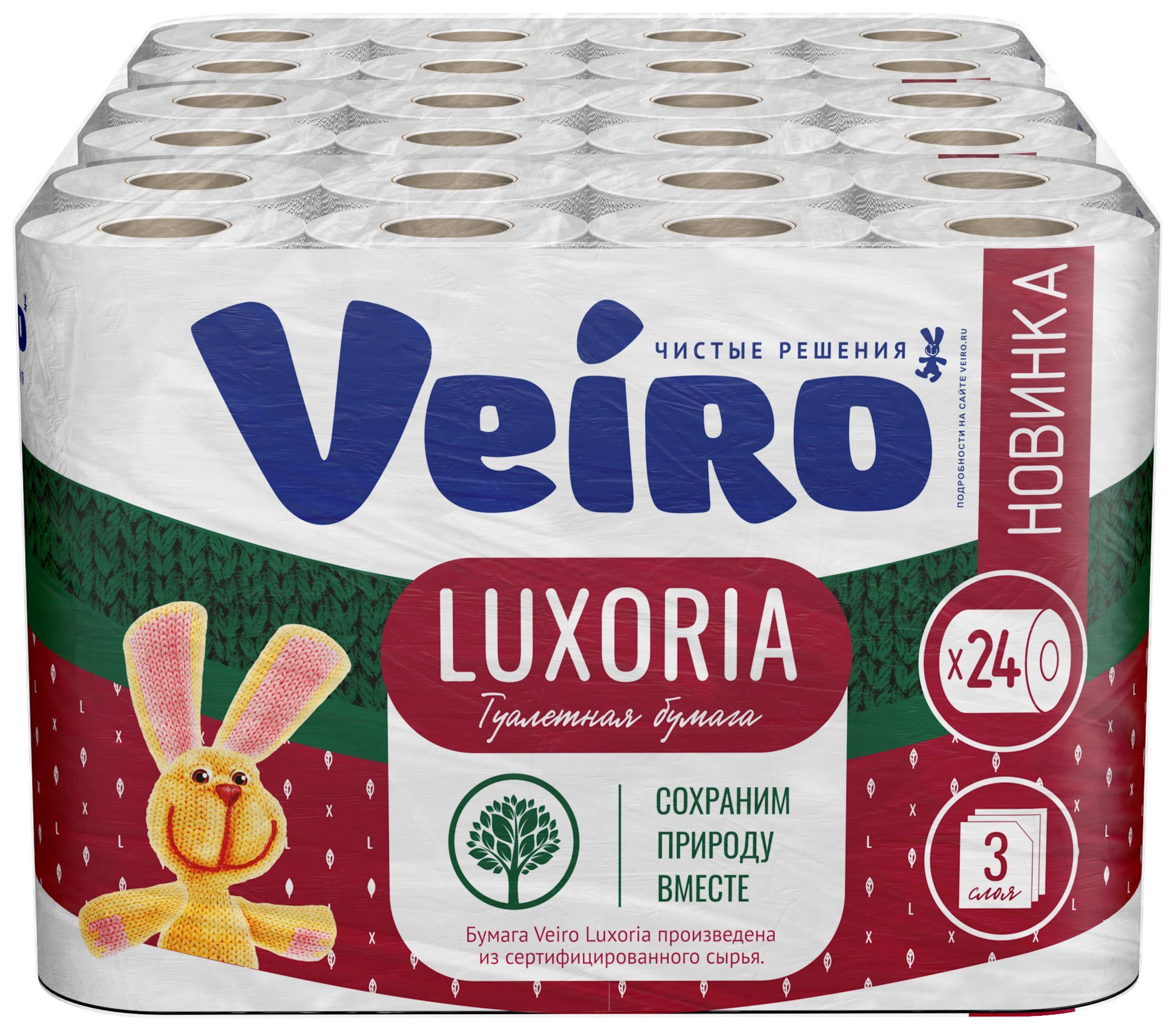 Туалетная бумага Veiro Luxoria, 3-х слойная, 3уп Х 24 рулона, Веиро Люксория белая, 72 рулона