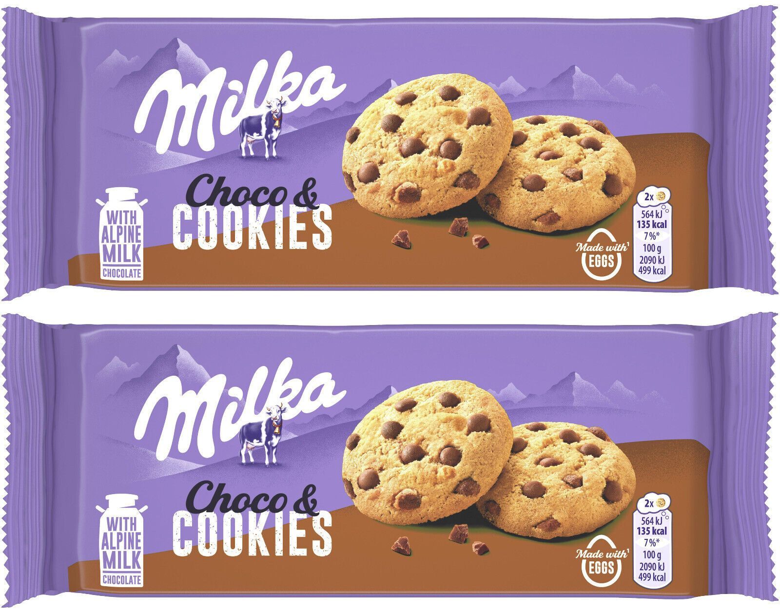 ПеченьеMilkaChoco&Cookies/Милкаскусочкамимолочногошоколадаизальпийскогомолока,2шт.по135гр.