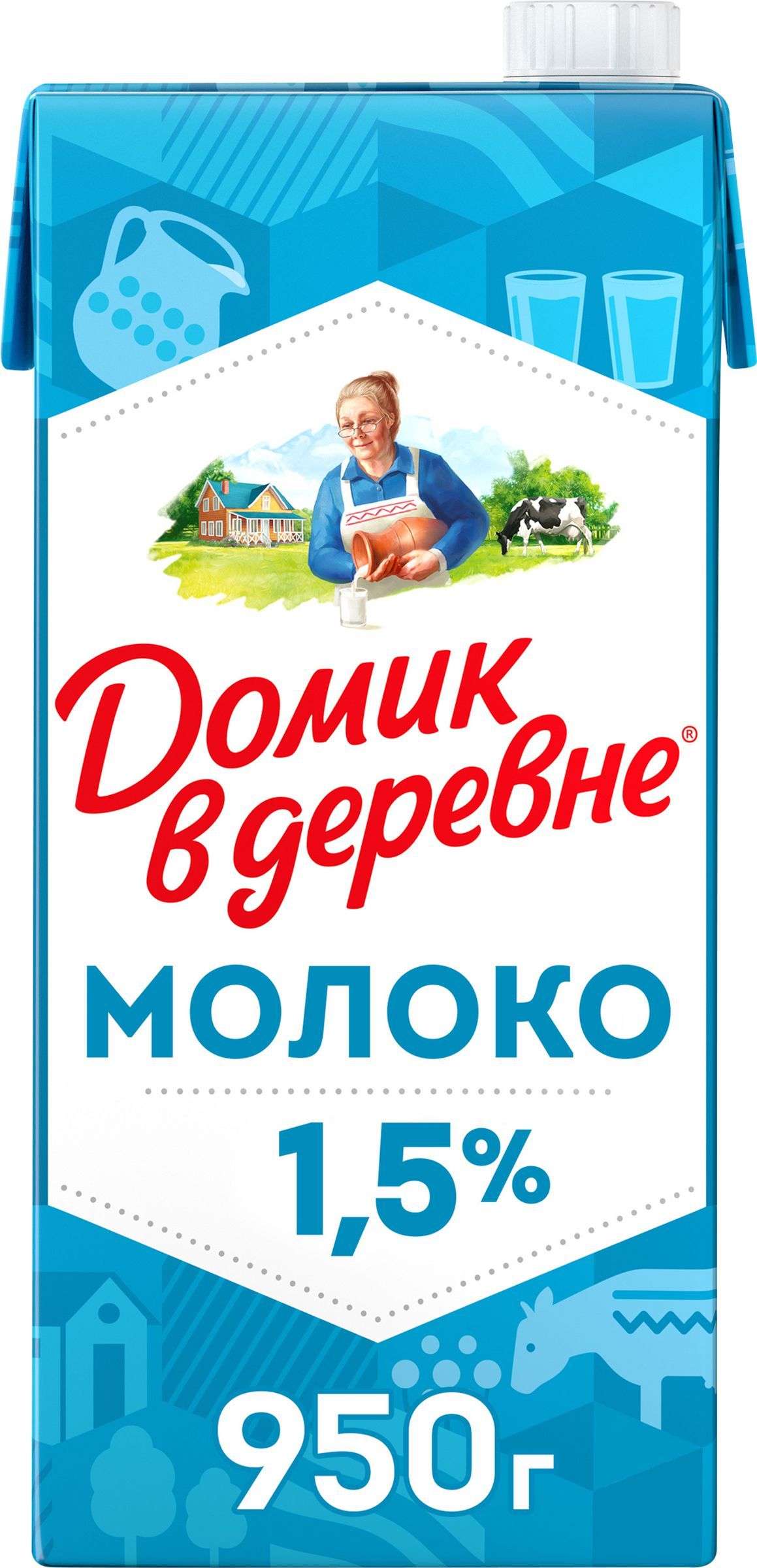 Молоко стерилизованное ДОМИК В ДЕРЕВНЕ 1,5%, без змж, 950г