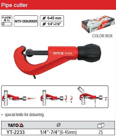 Yato Труборез Ручной Для алюминиевых труб, Для медных труб до 45 мм