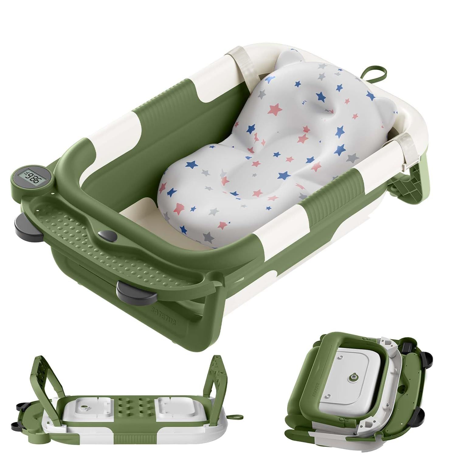 Складная детская ванна с мягким термометром и 1 мягкой плавающей подушечкой, подходит для 0-36 месяцев, портативное путешествие