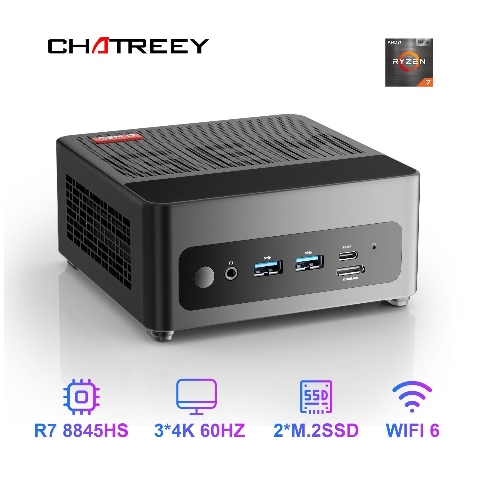 Chatreey Мини-ПК GEM (AMD Ryzen 9 6900HX, RAM Отсутствует, AMD Radeon 680M, Windows 11 Pro)