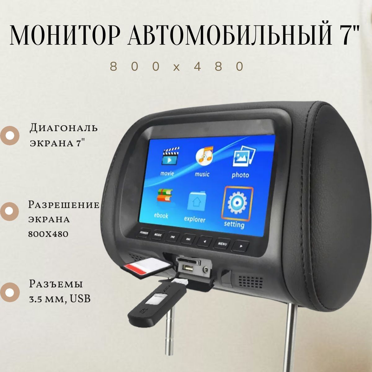 Монитор автомобильный 7", 800x480