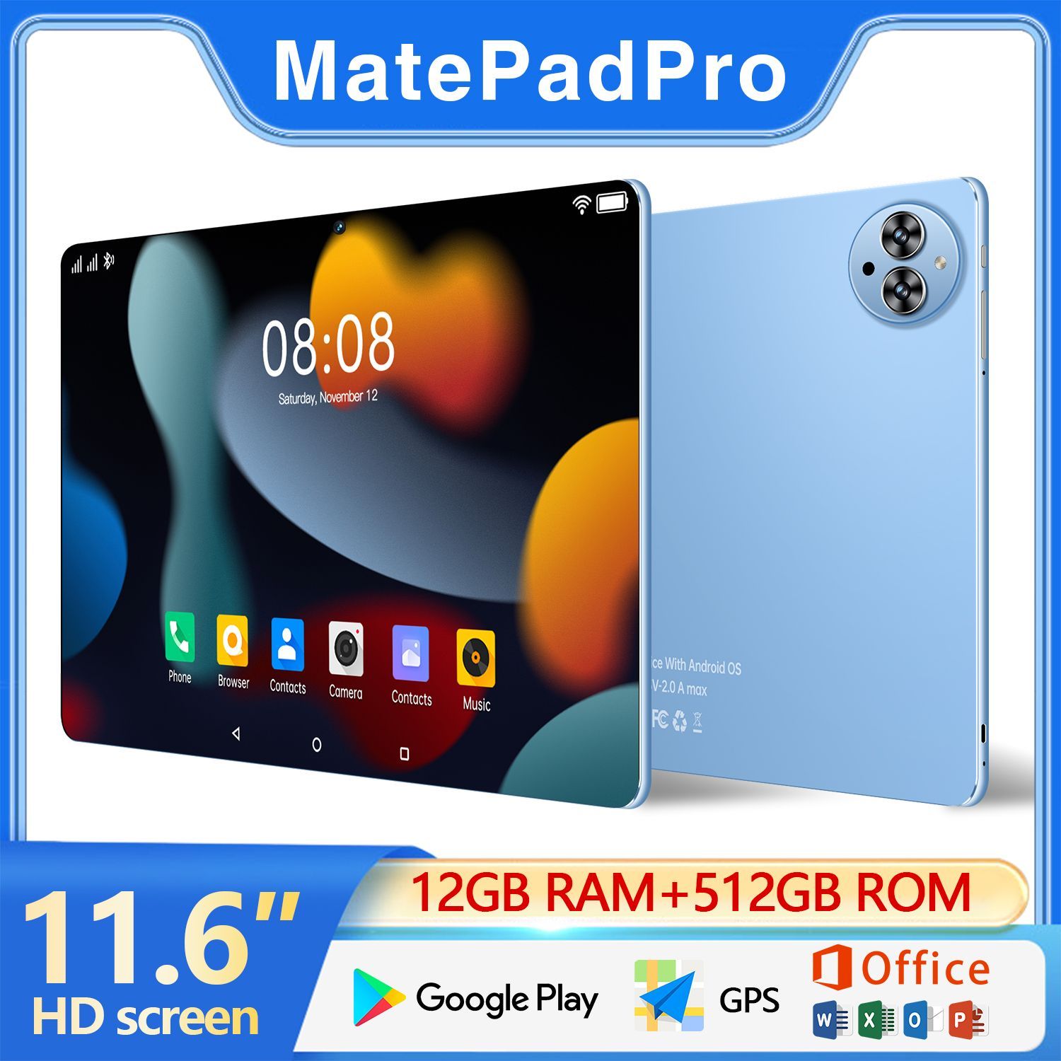 vove Планшет Игровой планшет с клавиатурой MatePadPro 12+512GB,5G/WIFI, 11.6" 12 ГБ/512 ГБ, синий