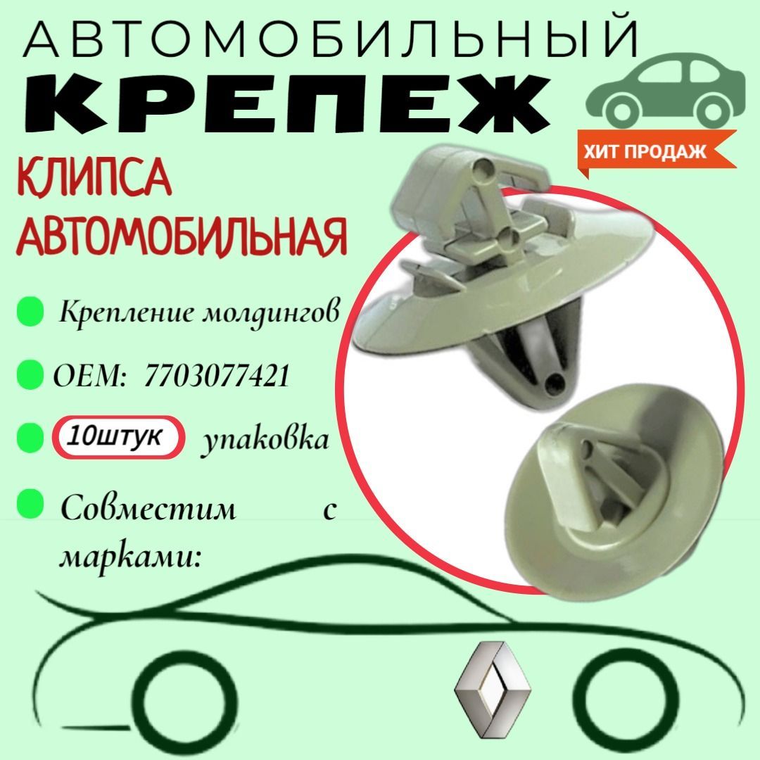 КлипсадляавтомобилейIveco.Renault(OEM:7703077421).Крепеждляавтомобилей.(Упаковка10шт)