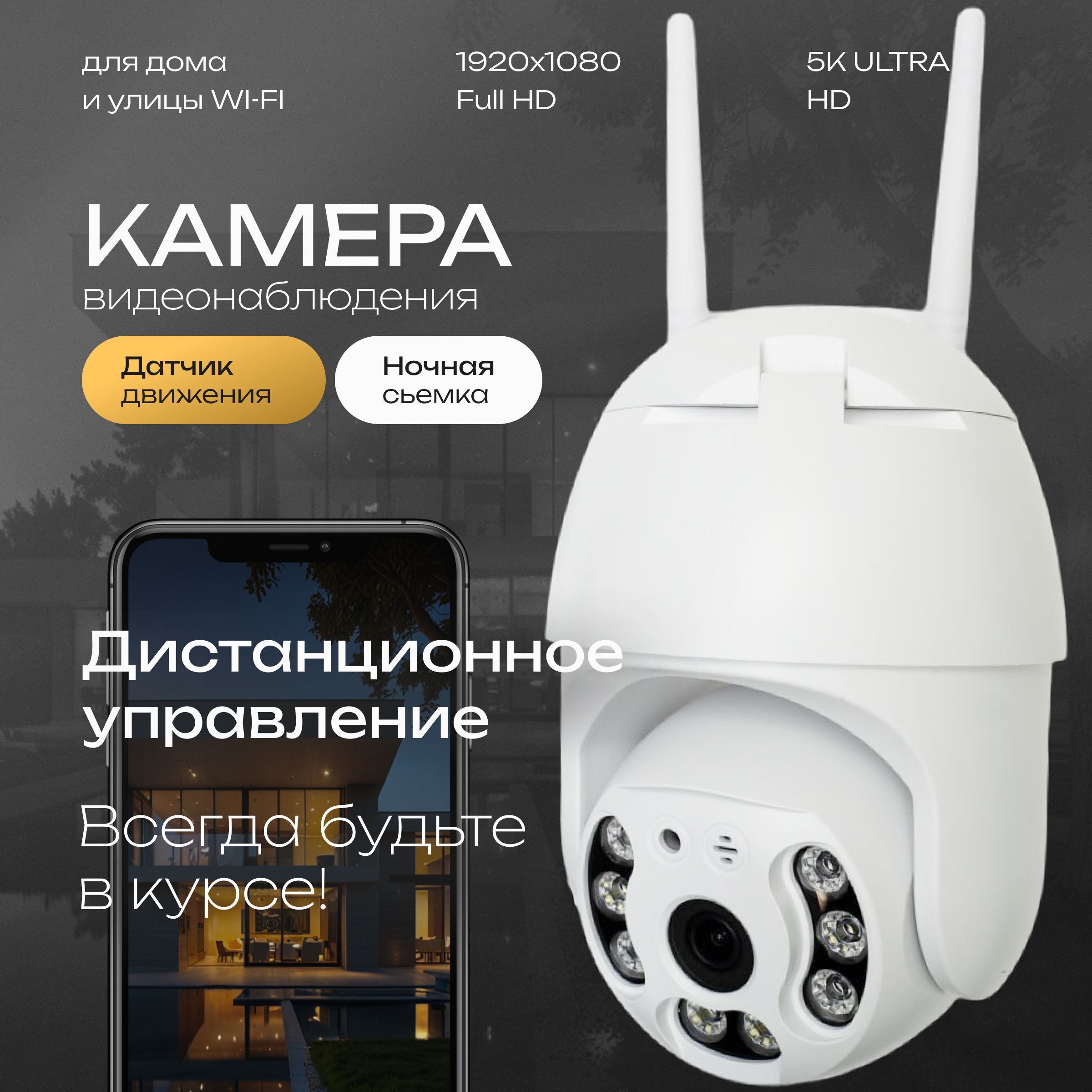 Камера видеонаблюдения WiFi беспроводная / Поворотная видеокамера IP уличная и для дома