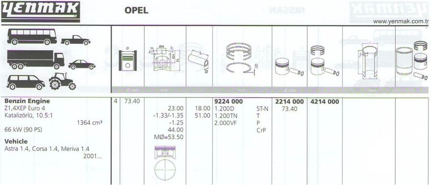 Поршень с кольцами d73.4 1.2x1.2x2 STD Opel Astra/Corsa 1.4 16V X14XE 00>