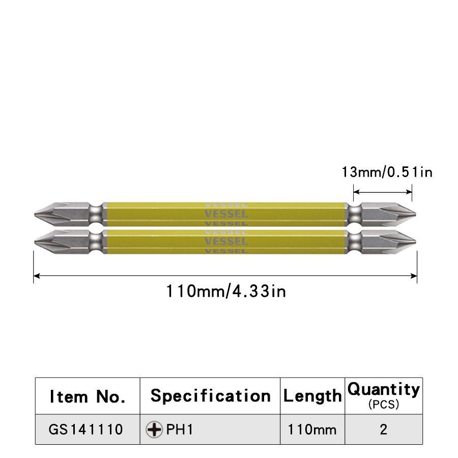 VESSEL,намагниченныйудлинительсдвойнойголовкой,наборголовокPhillips,битыдляэлектрическихотверток,шестигранные,серияGS141