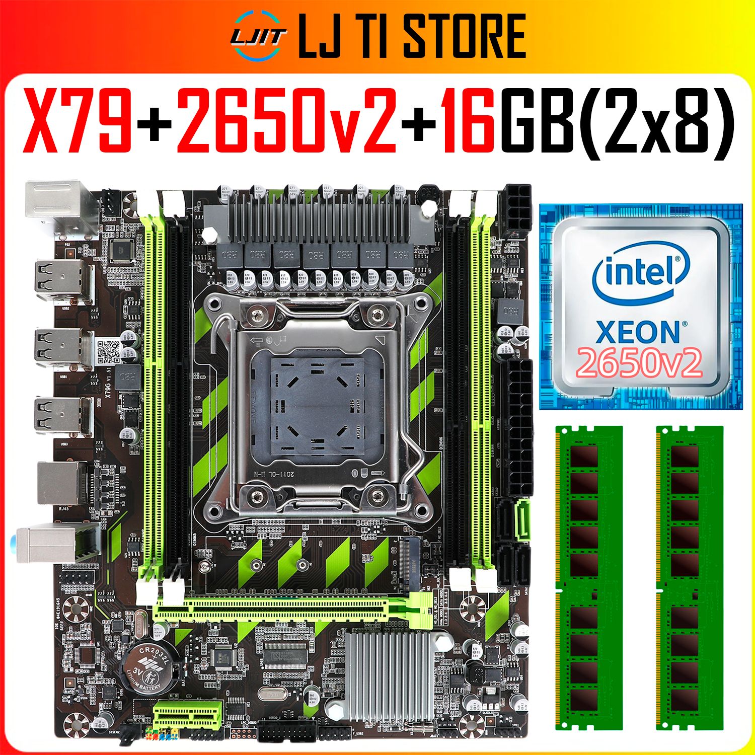 LJ IT Материнская плата комплект X79+процессор Xeon E5 2650V2 +Оперативная память DDR3 2x8 ГБ 1600 МГц ECC Reg