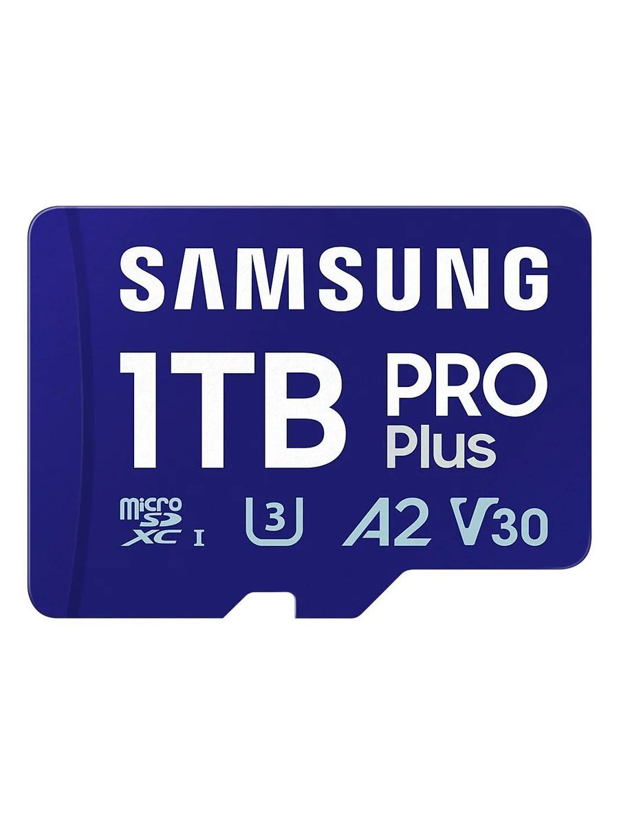 Samsung1ТБКартапамятиmicroSDXCPROPlusmicro(MB-MD1T0SA/APC),Class2,запись-130Мбайт/сек,чтение-180Мбайт/сек,Синий,садаптеромSD