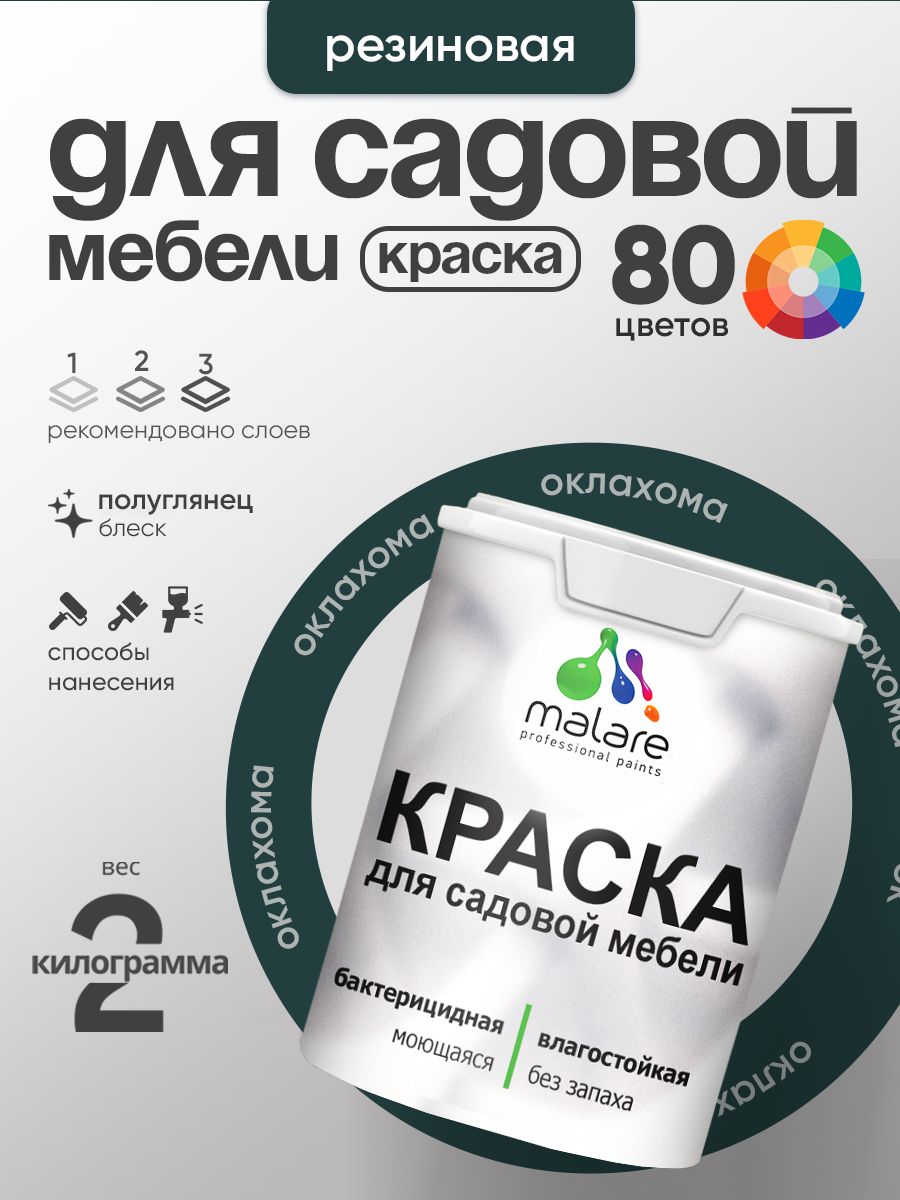 Резиновая краска Malare для садовой мебели/ по дереву, для наружных и внутренних работ/ быстросохнущая моющаяся без запаха полуглянцевая, оклахома, 2 кг