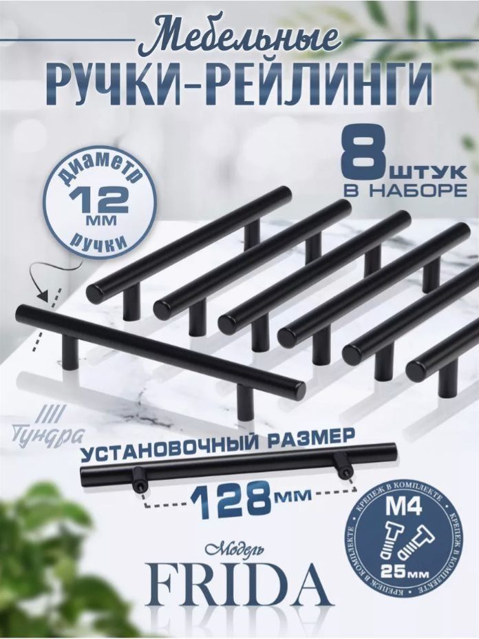 CAPPIO мебельные ручки черные 128 мм, комплект 8 шт, металл