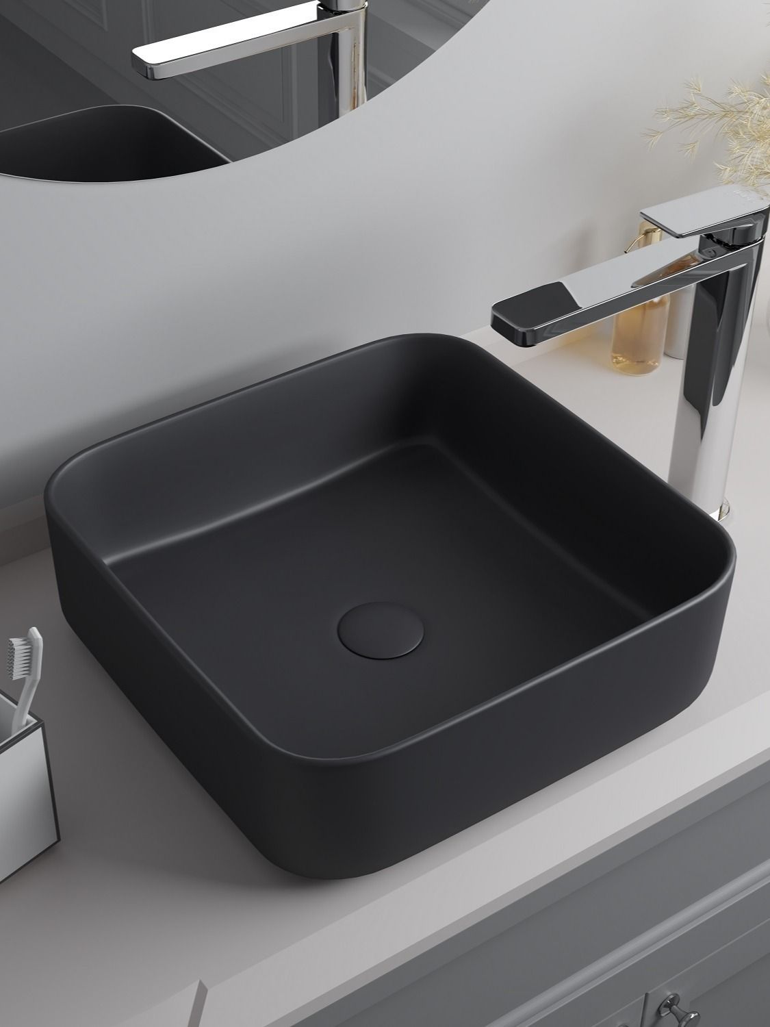 Фото товара на маркетплейсе ozon Раковина накладная IDDIS, 39х39 см., серая матовая, Bridge, BRIGM04i27