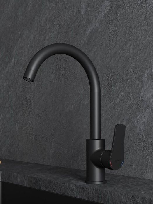 Фото товара на маркетплейсе ozon Смеситель для кухни, черный матовый, Meal, Milardo, M01BLJ0M05