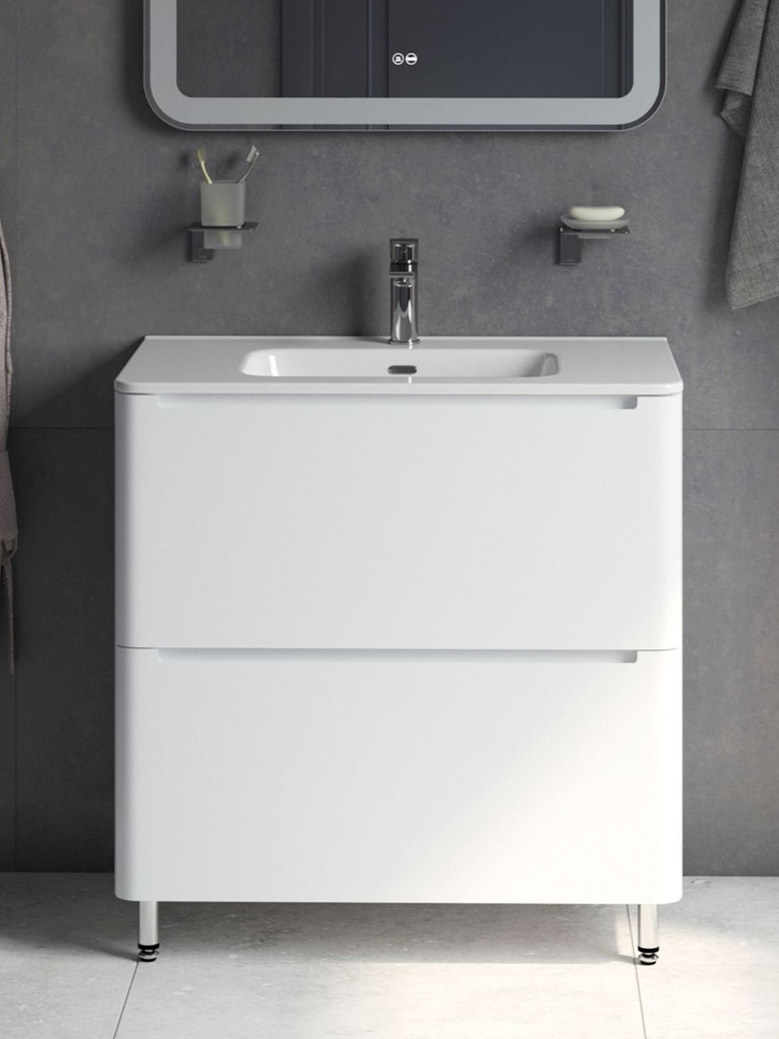 Фото товара на маркетплейсе ozon Напольная тумба с раковиной, IDDIS, 80 см, белая, Edifice, EDI80WFi95K