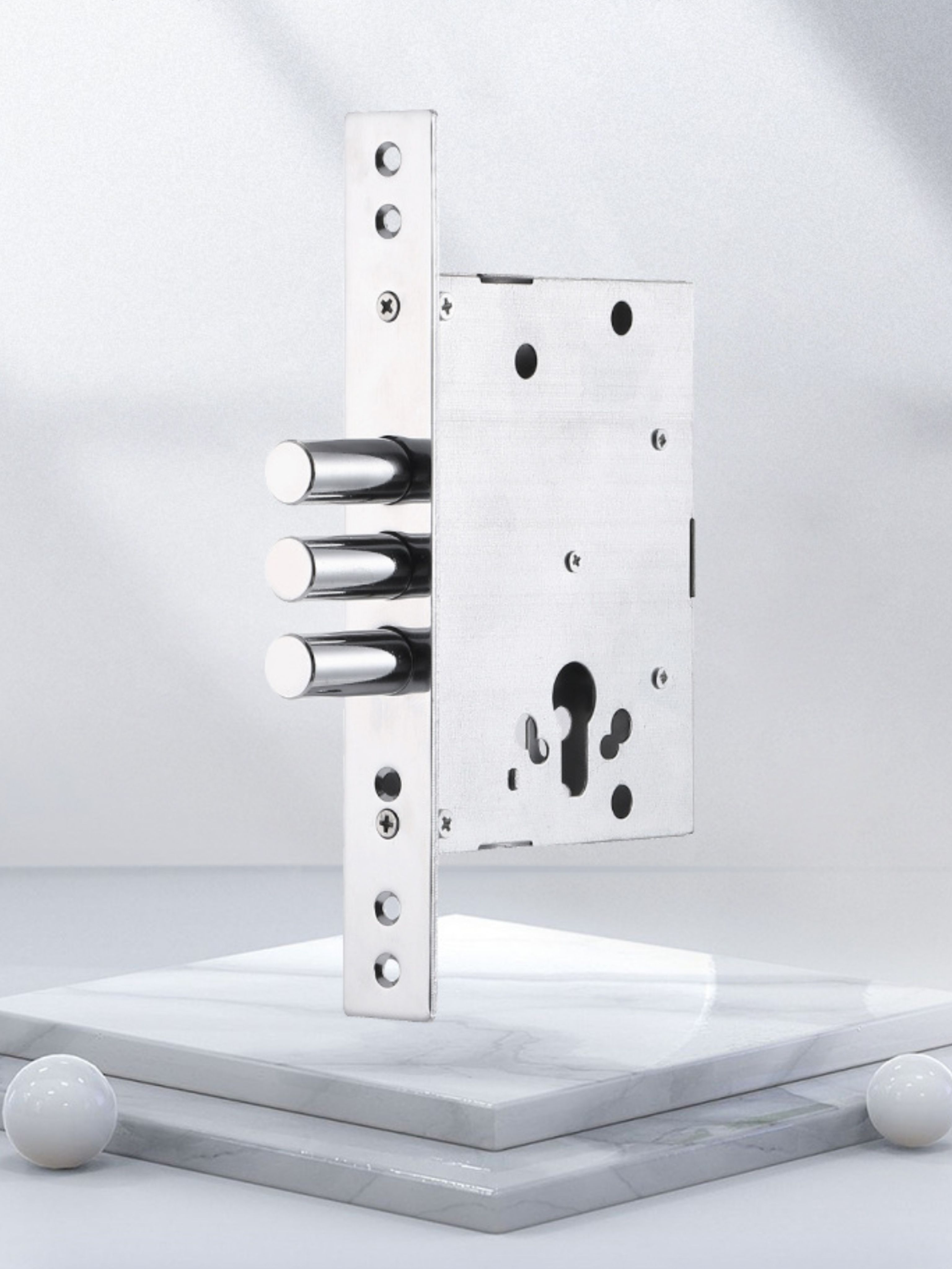 Замок врезной цилиндровый для входной металлической сейф двери Akomuto ЗВ 828 , хром