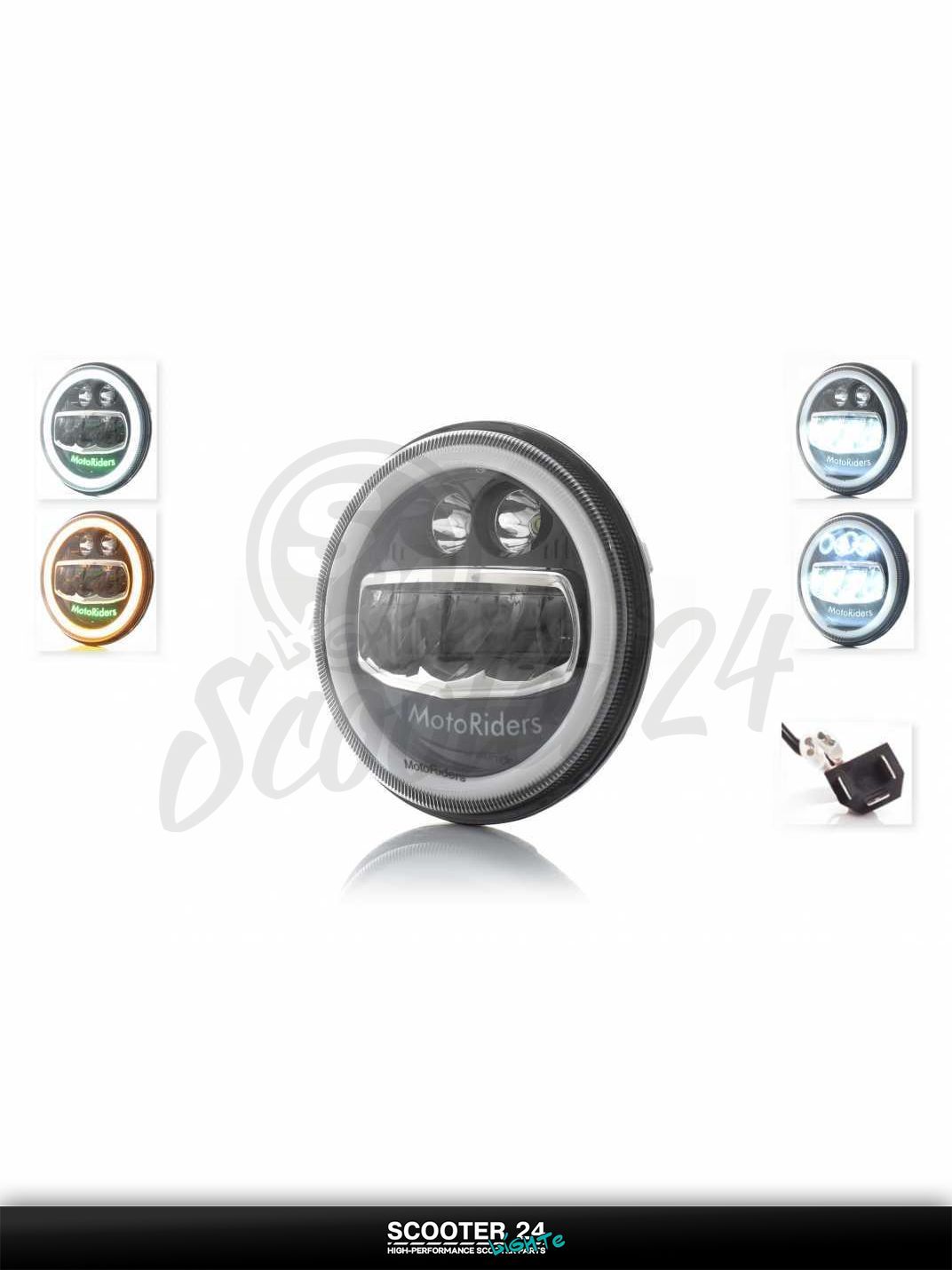 Фара мото диодная круглая D178 H4 2 габарита (белый/желтый) C55-8S2 универсальная на мотоцикл / питбайк и скутер квадроцикл АШ4