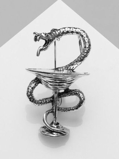 Брошь "Змея в геральдике" медицина, цвет чернёное серебро