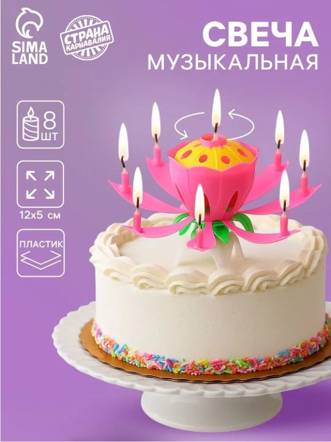 Свечи / Свеча для торта музыкальная «Тюльпан» / Розовый